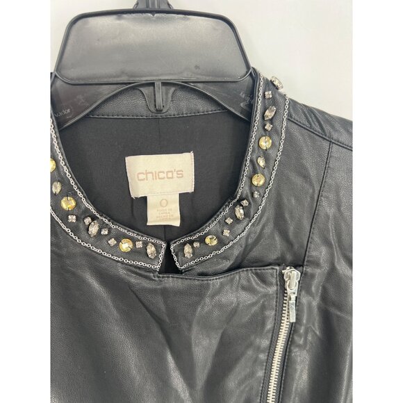 Chicos Womens Faux Leather Jacket Black Size 0 US Small - Picture 2 of 4